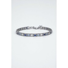 Frnch 925 Ayar Gümüş Italyan Model Zirkon Taşlı Lacivert-Mavi Renkli Erkek Bileklik FRJ12181-3181-LMA