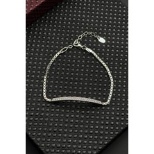 Frnch 925 Ayar Gümüş Beyaz Zirkon Taşlı Gümüş Renk Erkek Bileklik FRJ12652-3652-A