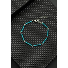 Frnch 925 Ayar Gümüş Turkuaz Zirkon Taşlı Erkek Bileklik FRJ12593-3593-M