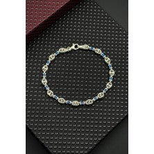 Frnch 925 Ayar Gümüş Italyan Model Lacivert Zirkon Taşlı Gümüş Renk Erkek Bileklik FRJ12714-3714-L