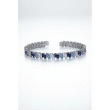 Frnch 925 Ayar Gümüş Turkuaz-Lacivert Zirkon Taşlı Gümüş Renkli Erkek Bileklik FRJ12625-3625-LM