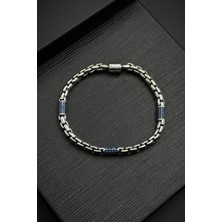 Frnch 925 Ayar Gümüş Italyan Model Lacivert Zirkon Taşlı Gümüş Renk Erkek Bileklik FRJ12454-3454-L