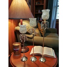 Hureggo Vintage Gold Kristal Taşlı Dekoratif Mumluk Seti 3'lü & 90 cm