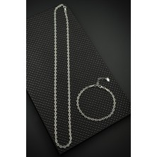 Frnch 925 Ayar Gümüş Italyan Model Gümüş Renk Erkek Bileklik/kolye Set FRJ12634-3634-A