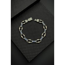 Frnch 925 Ayar Gümüş Lacivert Zirkon Taşlı Gümüş Renk Erkek Bileklik FRJ12648-3648-L