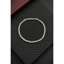 Frnch Beyaz Zirkon Taşlı Gümüş Renk Tennis Erkek Bileklik FRJ12676-3676-A