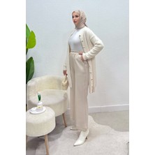 Tesettür Diyarı Scuba Kumaş Beli Lastikli Pare Tesettür Pantolon- Bej