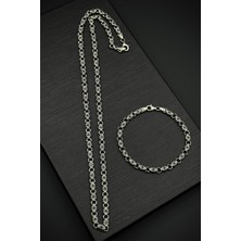 Frnch 925 Ayar Gümüş Italyan Model Zirkon Taşlı Gümüş Renk Erkek Bileklik/kolye Set FRJ12418-3418-A