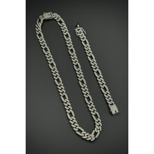 Frnch Bronz Madenli Beyaz Zirkon Taşlı Gümüş Renk Tennis Erkek Bileklik/kolye Set FRJ12591-3591-A