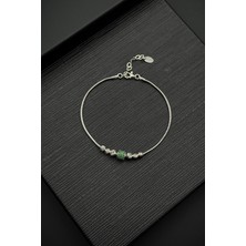 Frnch 925 Ayar Gümüş Italyan Model Yeşil Zirkon Taşlı Gümüş Renk Erkek Bileklik FRJ12523-3523-Y