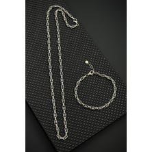 Frnch 925 Ayar Gümüş Italyan Model Gümüş Renk Erkek Bileklik/kolye Set FRJ12618-3618-A