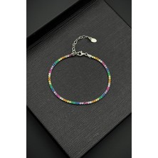 Frnch 925 Ayar Gümüş Zirkon Taşlı Çok Renkli Erkek Bileklik FRJ12423-3423-CK