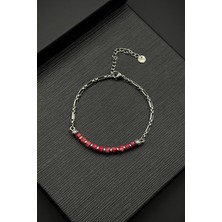 Frnch 316L Çelik ve Varisit Doğal Taşlı Kırmızı Renk Erkek Bileklik FRJ12511-3511-K2