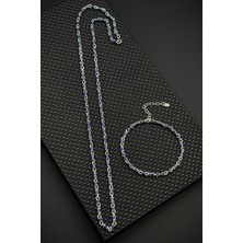 Frnch 925 Ayar Gümüş Lacivert Zirkon Taşlı Gümüş Renk Erkek Bileklik/kolye Set FRJ12674-3674-L