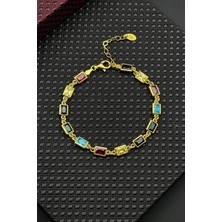 Frnch 925 Ayar Gümüş Mix Zirkon Taşlı Altın Renk Erkek Bileklik FRJ12677-3677-CKG