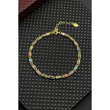 Frnch 925 Ayar Gümüş Mix Renkli Zirkon Taşlı Altın Renk Erkek Bileklik FRJ12718-3718-CKG