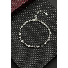 Frnch 925 Ayar Gümüş Siyah-Beyaz Zirkon Taşlı Gümüş Renk Erkek Bileklik FRJ12719-3719-SB