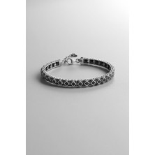 Frnch 925 Ayar Gümüş Italyan Model Siyah Zirkon Taşlı Gümüş Renk Erkek Bileklik FRJ12541-3541-B2