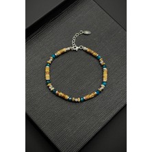 Frnch 925 Ayar Gümüş ve Toprak/apatit Doğal Taşlı Kahverengi Erkek Bilelik FRJ12367-3367-CK5