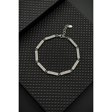 Frnch 925 Ayar Gümüş Beyaz Zirkon Taşlı Erkek Bileklik FRJ12593-3593-B