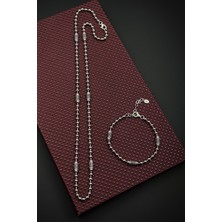 Frnch 925 Ayar Gümüş Italyan Model Zirkon Taşlı Gümüş Renk Erkek Bileklik/kolye Set FRJ12611-3611-A