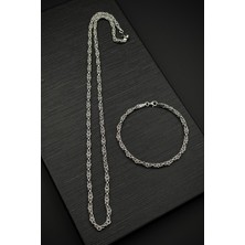 Frnch 925 Ayar Gümüş Italyan Model Gümüş Renk Erkek Bileklik/kolye Set FRJ12472-3472-A