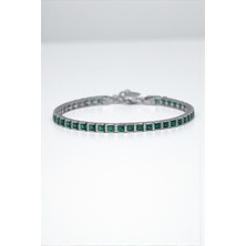 Frnch 925 Ayar Gümüş Zirkon Taşlı Yeşil Renk Erkek Bileklik FRJ12515-3515-Y