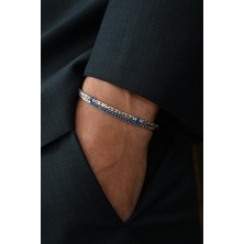 Frnch 925 Ayar Gümüş Italyan Model Lacivert Zirkon Taşlı Gümüş Renk Erkek Bileklik FRJ12359-3359-L
