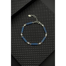 Frnch 925 Ayar Gümüş Lacivert Zirkon Taşlı Erkek Bileklik FRJ12595-3595-L