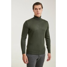 D'S Damat Ds Damat Regular Fit Haki Düz Örgü Kazak 5HF0606320071