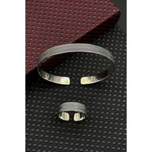 Frnch 925 Ayar Gümüş Italyan Model Gümüş Renk Erkek Bileklik/yüzük Set FRJ12661-3661-A2