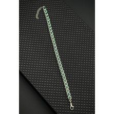 Frnch 925 Ayar Gümüş Yeşil Doğal Taşlı Gümüş Renk Erkek Bileklik FRJ12678-3678-Y