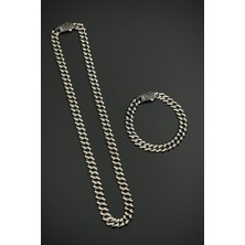 Frnch 925 Ayar Gümüş Füme Renk Erkek Bileklik/kolye Set FRJ12660-3660-B