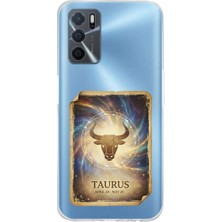 PrintiFy Oppo A16 ile Uyumlu Burç Kartları Boğa Tasarımlı Şeffaf Silikon Kılıf