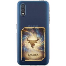 PrintiFy Samsung Galaxy A01 ile Uyumlu Burç Kartları Boğa Tasarımlı Şeffaf Silikon Kılıf