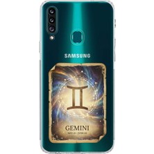 PrintiFy Samsung Galaxy A20S ile Uyumlu Burç Kartları Ikizler Tasarımlı Şeffaf Silikon Kılıf
