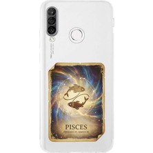 PrintiFy Huawei P30 Lite ile Uyumlu Burç Kartları Balık Tasarımlı Şeffaf Silikon Kılıf