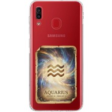 PrintiFy Samsung Galaxy A30 ile Uyumlu Burç Kartları Kova Tasarımlı Şeffaf Silikon Kılıf