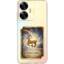 PrintiFy Realme C55 ile Uyumlu Burç Kartları Oğlak Tasarımlı Şeffaf Silikon Kılıf