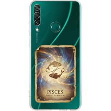 PrintiFy Huawei Y6P ile Uyumlu Burç Kartları Balık Tasarımlı Şeffaf Silikon Kılıf