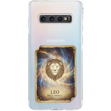 PrintiFy Samsung Galaxy S10 Plus ile Uyumlu Burç Kartları Aslan Tasarımlı Şeffaf Silikon Kılıf