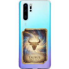 PrintiFy Huawei P30 Pro ile Uyumlu Burç Kartları Boğa Tasarımlı Şeffaf Silikon Kılıf