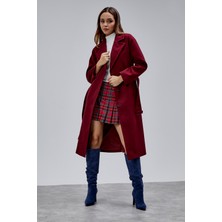 Bolivente Bordo Premium Oversize Kemerli Kaşe Kaban