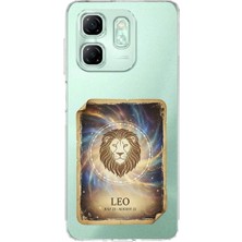 PrintiFy Infinix Hot 50I ile Uyumlu Burç Kartları Aslan Tasarımlı Şeffaf Silikon Kılıf