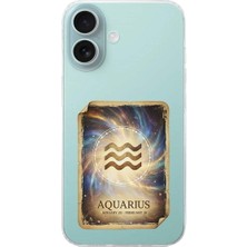 PrintiFy iPhone 16 ile Uyumlu Burç Kartları Kova Tasarımlı Şeffaf Silikon Kılıf