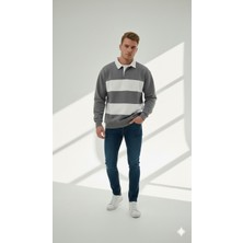Ribana Classic Unısex Gömlek Yaka Üç Iplikli Düğmeli Yumuşak Dokulu Çift Renk Sweatshirt