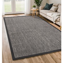Carpet Diem Home Design Dokuma Balık Sırtı Sisal Kolay Temizlenir Mutfak Antre Oturma Odası Siyah Kumaş Bordürlü Özel Halı