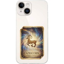 PrintiFy iPhone 14 Plus ile Uyumlu Burç Kartları Oğlak Tasarımlı Şeffaf Silikon Kılıf