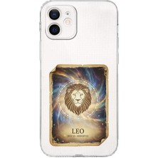 PrintiFy iPhone 12 ile Uyumlu Burç Kartları Aslan Tasarımlı Şeffaf Silikon Kılıf