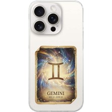 PrintiFy iPhone 15 Pro Max ile Uyumlu Burç Kartları Ikizler Tasarımlı Şeffaf Silikon Kılıf